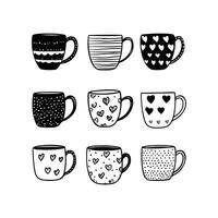 Set of children drawing a cups. The template for the painting. Hand drawn dishes in a funny kids style vector