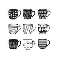 Set of children drawing a cups. The template for the painting. Hand drawn dishes in a funny kids style vector