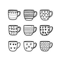 Set of children drawing a cups. The template for the painting. Hand drawn dishes in a funny kids style vector