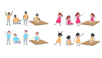 A set of cartoon people sitting at a table vector