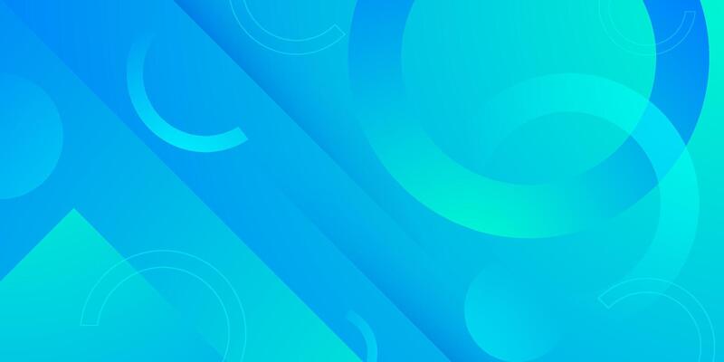 Abstract 3d bright blue and green gradient illustration background with simple overlap square and circle shape pattern. Cool design.
