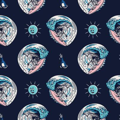 Vintage Summer Skull Surfing Pattern