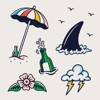 A set of different beach themed stickers vector
