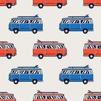 Seamless pattern with vans and surfboards vector