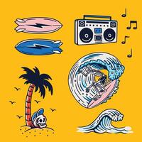 A set of surfboard stickers and other items vector