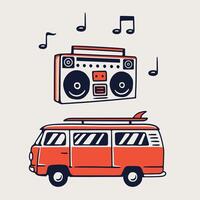 A van with music notes and a boombox vector