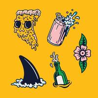 A set of stickers depicting various items vector