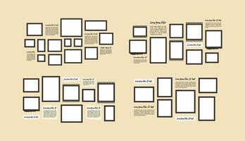 Set Pictures or photos frame collage comics page grid layout abstract photo frames and digital photo wall template vector