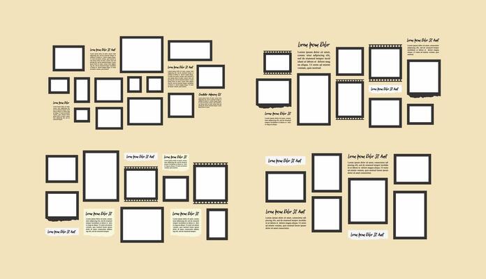 Set Pictures or photos frame collage comics page grid layout abstract photo frames and digital photo wall template