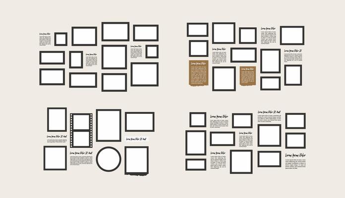 Set Pictures or photos frame collage layout abstract photo frames and digital photo wall template