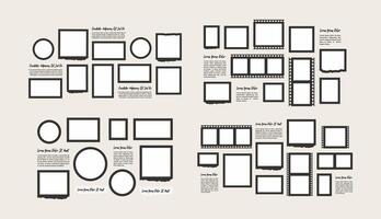 Set Pictures or photos frame collage, page grid layout abstract photo frames and digital photo wall template vector