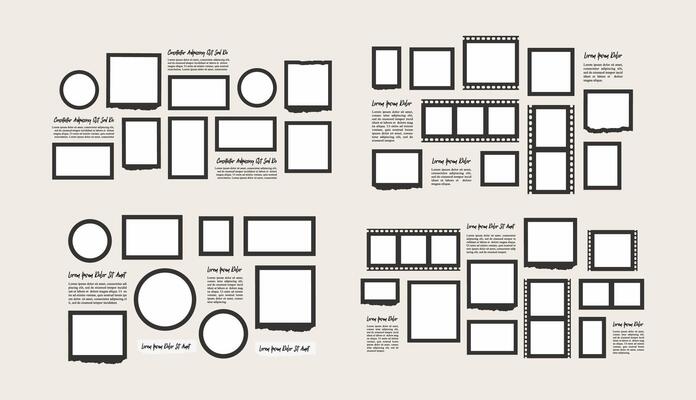 Set Pictures or photos frame collage, page grid layout abstract photo frames and digital photo wall template