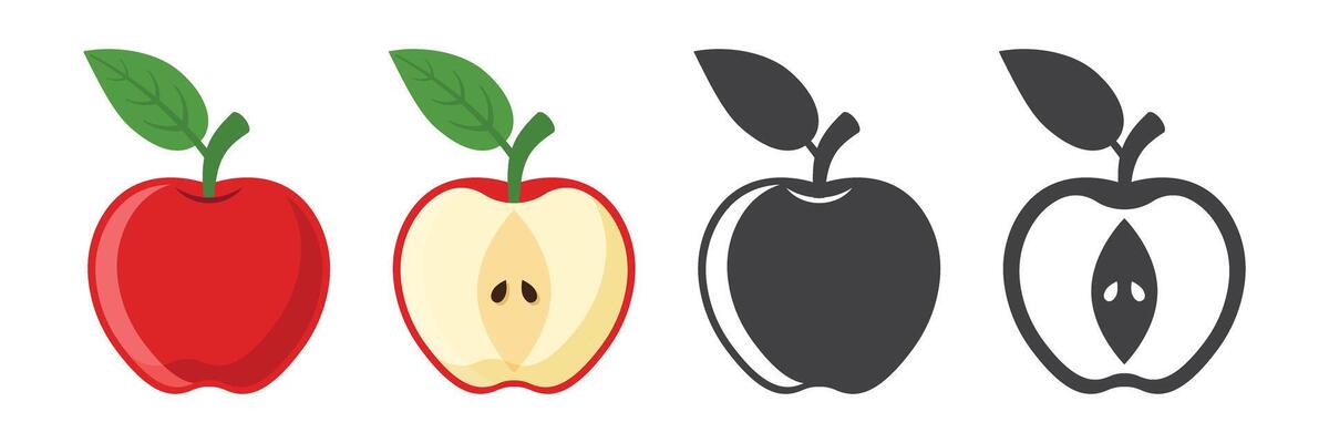 Apple fruit icon set in flat style. Healthy dessert illustration on isolated background. Fresh food sign business concept.