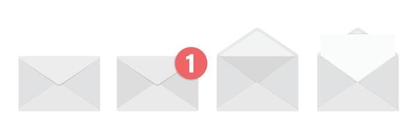Envelope with letter icons set in flat style. Email document illustration on isolated background. Postcard sign business concept. vector