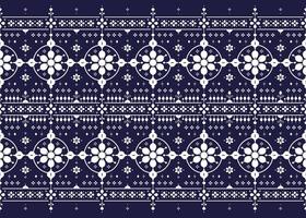 geometric and floral ethnic fabric seamless pattern, white and blue color, design for cloth, carpet, batik, wallpaper, wrapping etc. vector