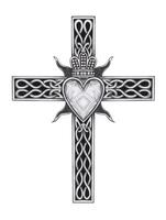 Celtic Heart Cross with Crown. hand drawing on paper and make graphic . vector