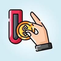 Donation Illustration Hand Inserting a Gold Coin into a Red Donation Box vector