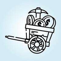 Mining Fortune A Wheelbarrow Overflowing with Gold Coins and a Pickaxe vector