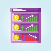 Cryptocurrency and Forex Market Trends Bitcoin, Euro, and US Dollar Price Fluctuations Visualization vector