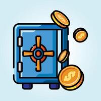 Safe and Secure Digital Illustration of a Blue Safe with Golden Coins vector