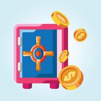 Pink Safe with Falling Coins Secure Savings and Financial Growth vector