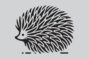 Silhouette of porcupine filled with tropical plant in the jungle in rough drawing vector