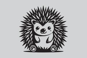 Silhouette of porcupine filled with tropical plant in the jungle in rough drawing vector