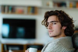Young man with wavy brown hair photo