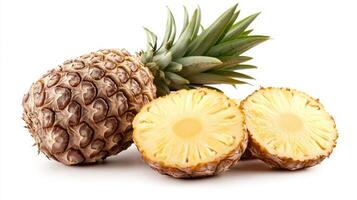 Fresh whole pineapple with two juicy slices photo