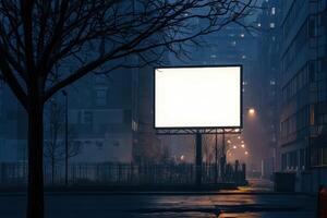 Large blank billboard glowing in dark photo