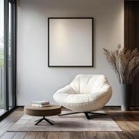 Modern minimalist interior with white armchair photo