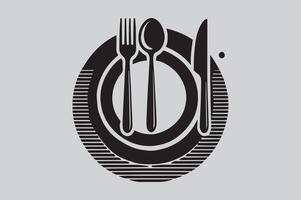 Stylish Cutlery Icon in Black and White Flat Style vector