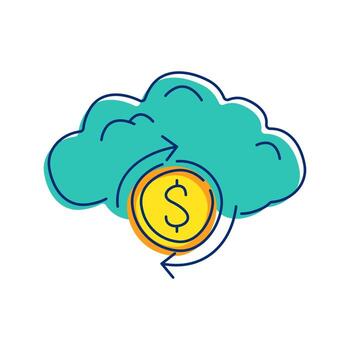 Cloud with Dollar Sign Icon Illustration with soft color palette in doodle style. Perfect for financial themes, apps, or presentation. vector