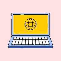 Laptop Device Icon Illustration with bright colour palette in flat design style for education and future technology theme design. vector