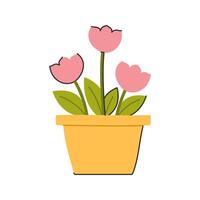 Potted Pink Flowers Icon Illustration with soft color palette in flat design style. Perfect for Spring season themed designs vector