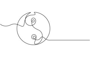 One line drawing of Yin Yang icon vector