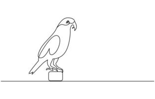 Continuous one line drawing of cute parrot bird with long tail vector