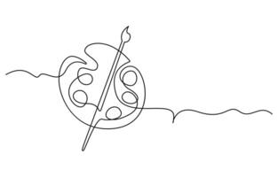 Palette and paint brush continuous one line drawing vector
