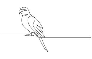 Continuous one line drawing of cute parrot bird with long tail for logo identity vector