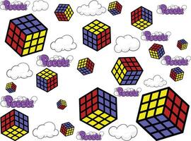 Cube and cloud puzzle pattern design vector