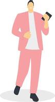 Man Carrying Smartphone in Pink Suit vector