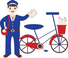Postman Character Delivering Letters Using Bicycle vector