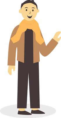 Man Walking Character in Autumn with Brown Coat