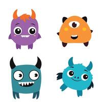 Set of Cute Funny Scary Horned Monster Mascot Cartoon Character with Humor Happy Expression vector