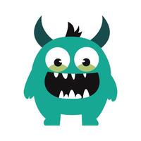 Cute Spooky Horned Green Monster Mascot Cartoon Character with Happy Expression vector