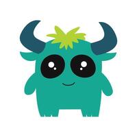 Cute Ugly Horned Green Monster Mascot Cartoon Character with Happy Expression vector