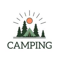 Logo Design of Camp Camping Adventure in Forest with Pine Trees in Sunny Day vector