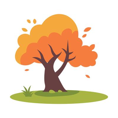 Natural Orange Tree in Forest in Autumn Fall Season