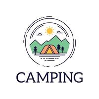 Camp Camping Glamping in Forest with Mountain View in Color Filled Circle Line Art Logo Design vector