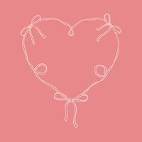 Pink hand drawn cute line doodle heart ribbon frame with tied bow. Save the date concept. Valentines Day greeting card design element. Boho modern minimalist style. Pink wavy whimsical border vector